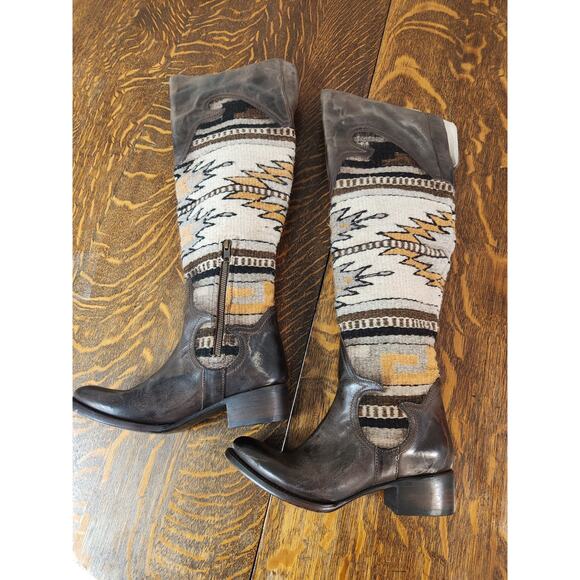 Freebird by Steven Sun Boots Womens Size 8 Brown Leather Woven Aztec Knee High - Picture 5 of 9